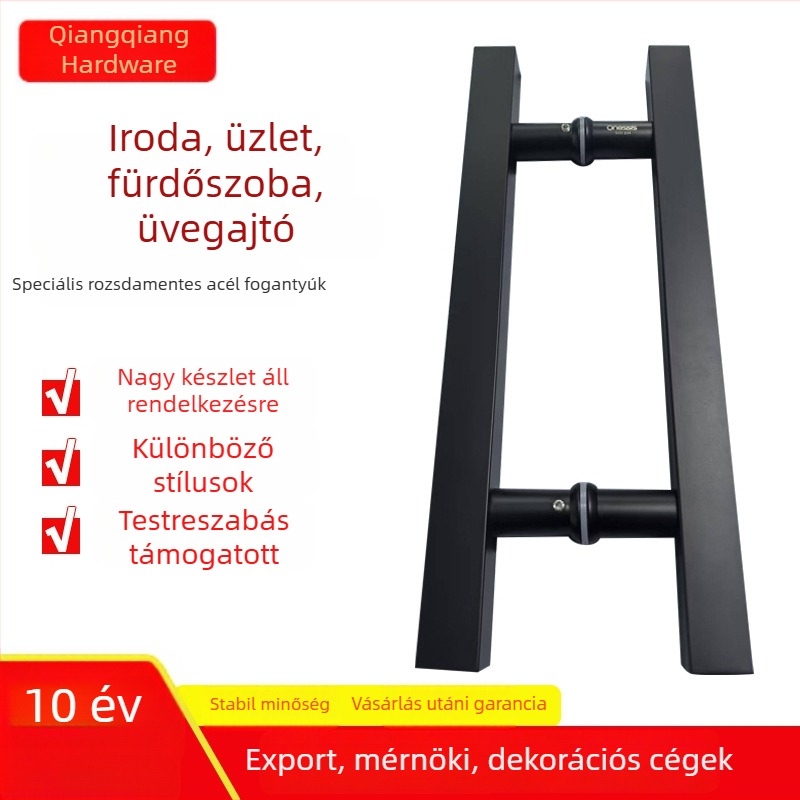 Fekete bevonat üvegajtó fogantyú rozsdamentes acélból, négyszögletes cső