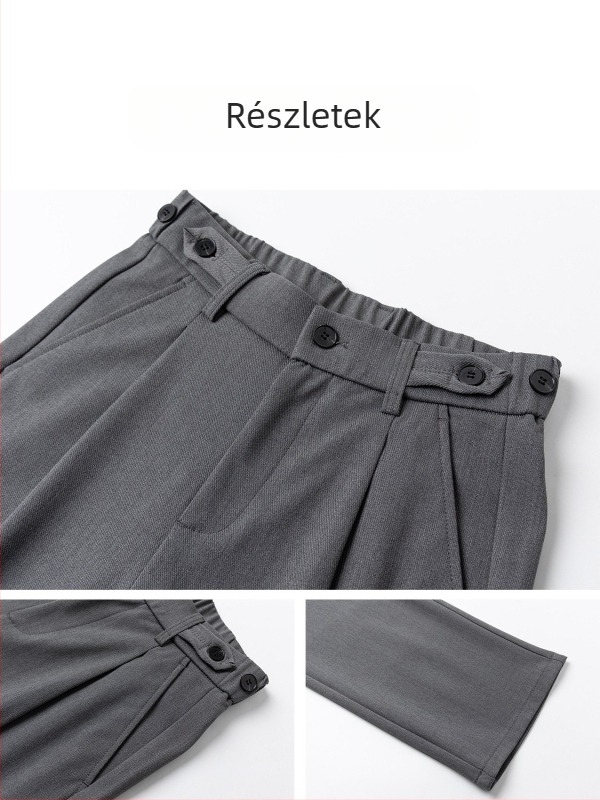 Férfi öltönynadrág, egyenes szabás, gyűrődésmentes, elegáns drapírozás, modern széles lábszárú casual nadrág