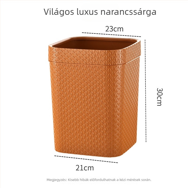 Barna műanyag négyszögletes szemetes a fürdőszobába, fedél nélküli kivitel, több mint 12 literes kapacitás
