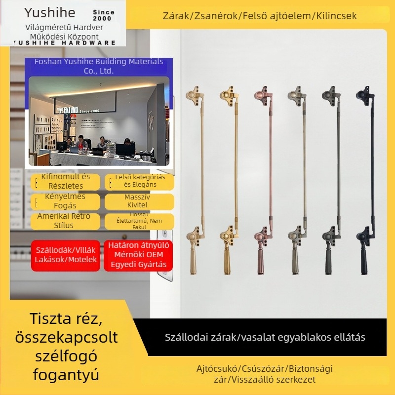 Réz ablak- és ajtófogantyú, antik stílusú összekapcsoló kilincs, modell Ldc-h1