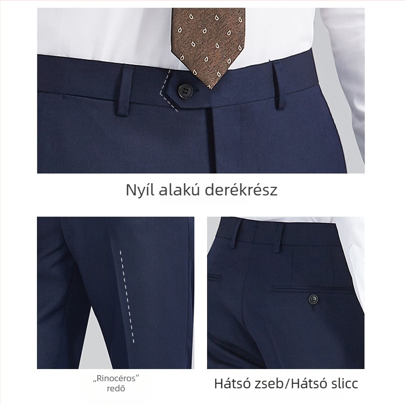 70% gyapjú férfi nadrág, drapírozott esés, üzleti formális stílus, egyenes szabás