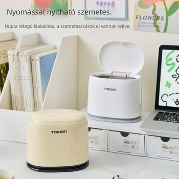 Kreatív mini asztali szemetes fedéllel, nyomógombos felnyitható fedél, otthoni tároláshoz és tisztításhoz