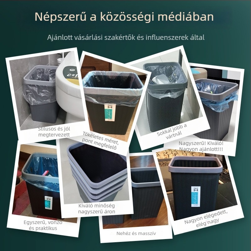 Négyzet alakú fedél nélküli szemetes, nagy méretű, minimalist design a konyhához, nappalihoz, hálószobához, fürdőszobához és vécéhez.
