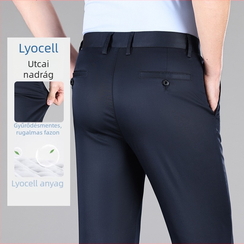 Lyocell férfi nyári casual nadrág, egyenes szár, anti-gyűrődés, könnyű, üzleti-kaszual stílus 5009B