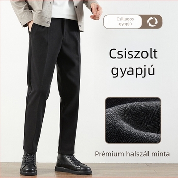 Férfi gyapjú nadrág, slim fit, egyenes szabású, koreai stílusú, őszi-téli szezonra