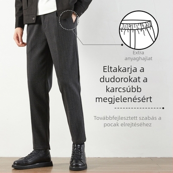 Férfi gyapjú nadrág, slim fit, egyenes szabású, koreai stílusú, őszi-téli szezonra