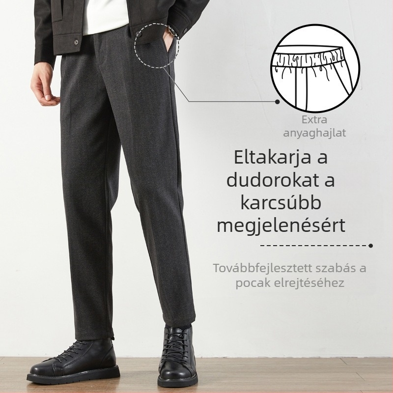 Férfi gyapjú nadrág, slim fit, egyenes szabású, koreai stílusú, őszi-téli szezonra