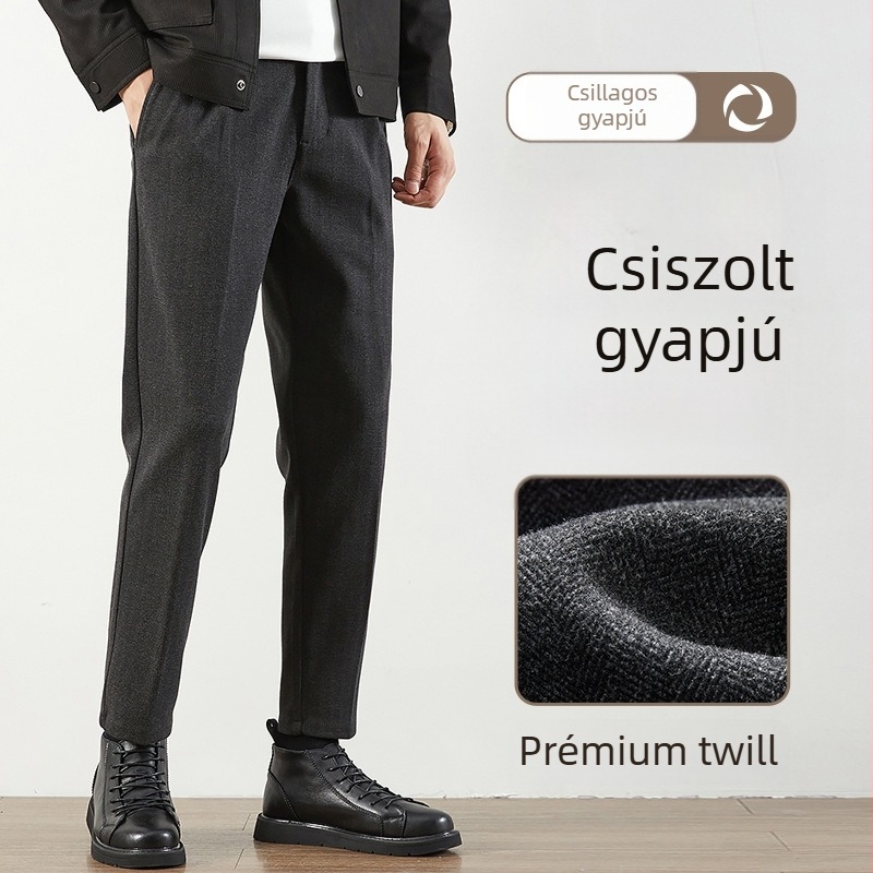 Férfi gyapjú nadrág, slim fit, egyenes szabású, koreai stílusú, őszi-téli szezonra