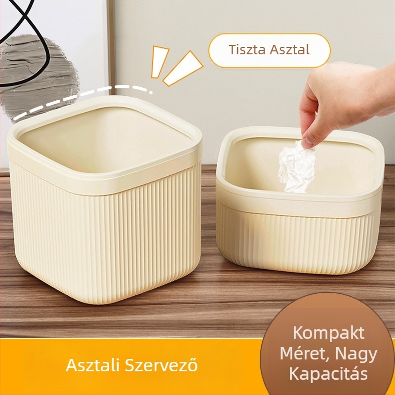 Asztali szemetes fedővel, elegáns kivitel, 2025-ös új modell, kollégiumi, irodai és otthoni használatra, kis kompakt papírkosár