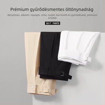 Férfiaknak egyenes szabású nadrág üzleti formális viselethez, egyszínű, poliészter, ránctűrő, elasztikus, slim fit