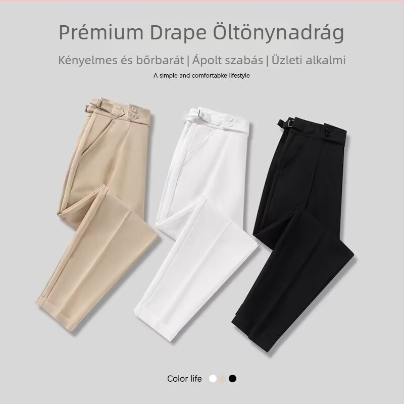 Férfiaknak egyenes szabású nadrág üzleti formális viselethez, egyszínű, poliészter, ránctűrő, elasztikus, slim fit