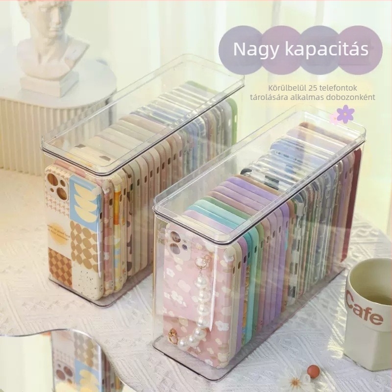 Asztali tároló doboz fedővel, telefon tokok és apró tárgyak rendezésére, PET anyag, modern minimalist stílus