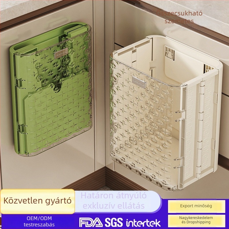 Összecsukható szemetes háztartási/konyhai használatra, áttetsző falra szerelhető, fúrás nélkül, kapacitása 4 L alatt, téglalap alakú