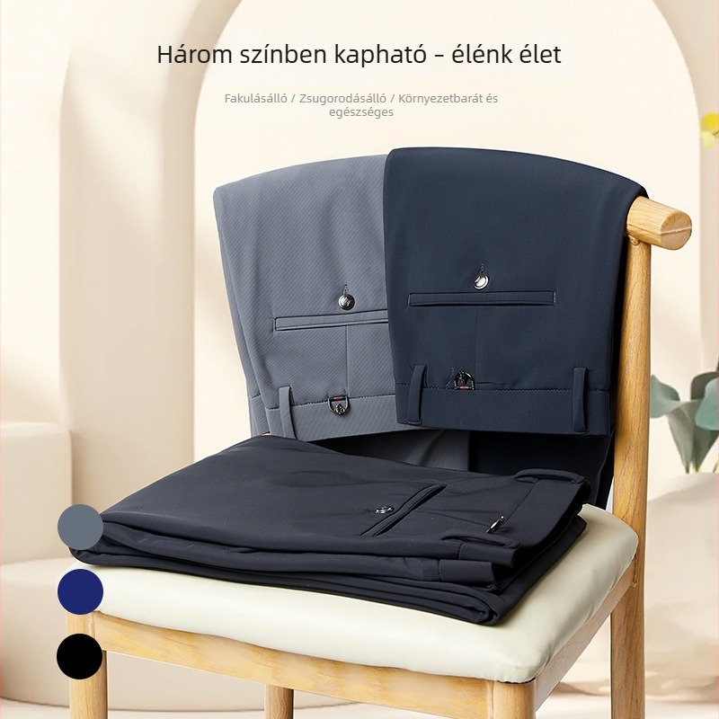 Őszi-téli üzleti casual egyenes nadrág, anti-gyűrődés, vasalásmentes, középmagas derék, rugalmas anyag, hosszú nadrág