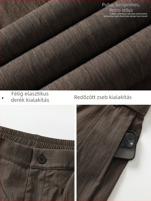 Texturált, enyhén gyűrött férfi nadrágok Old Money stílusban, drapírozott, egyenes szabású, hétköznapi nadrágok tavaszra