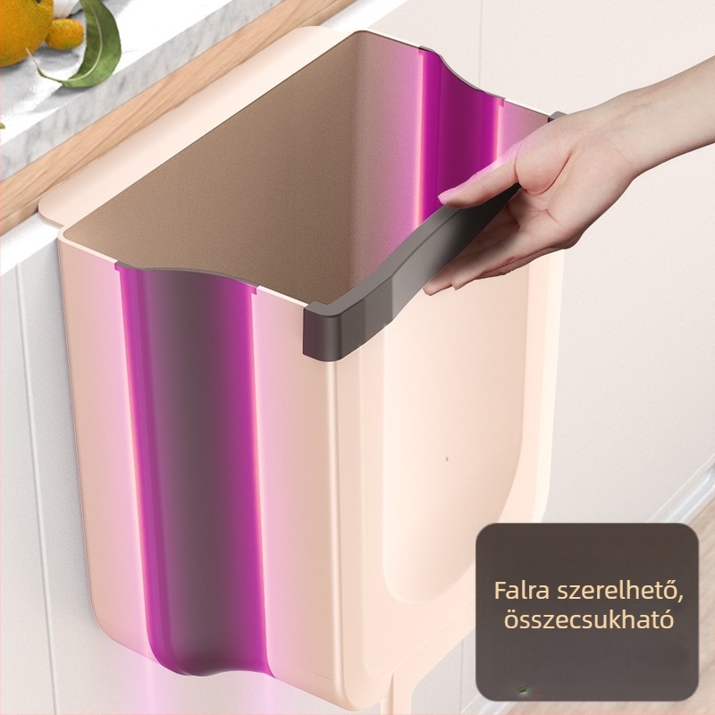 10 L-es ajtóhoz rögzíthető konyhai szemetes, nyomásos nyitás, összecsukható, műanyag