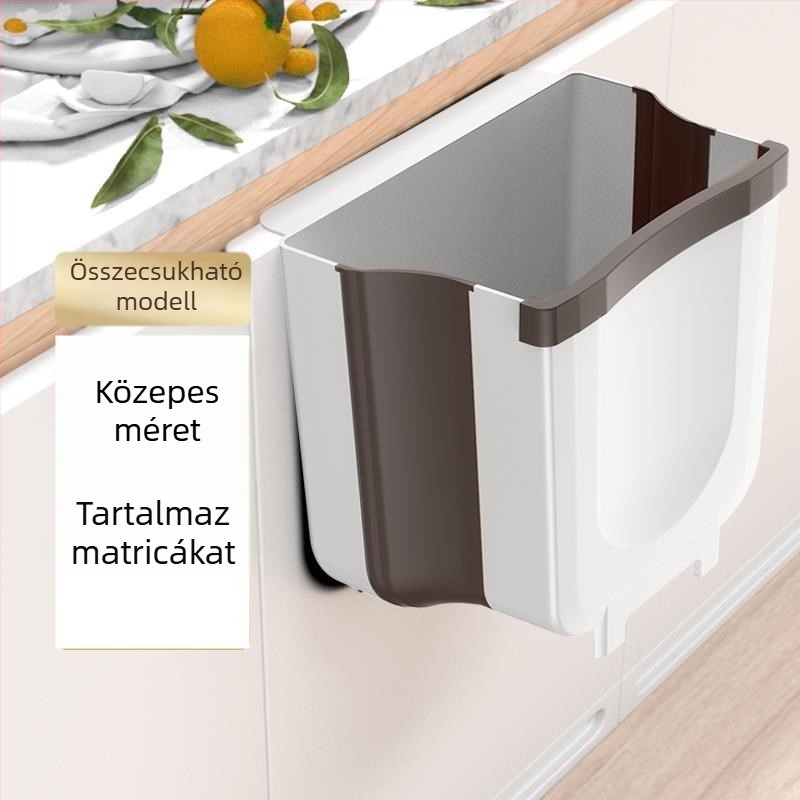 10 L-es ajtóhoz rögzíthető konyhai szemetes, nyomásos nyitás, összecsukható, műanyag