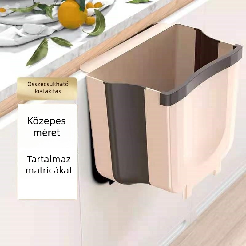 10 L-es ajtóhoz rögzíthető konyhai szemetes, nyomásos nyitás, összecsukható, műanyag