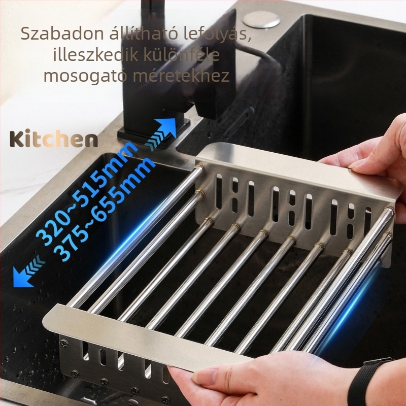 Vastagított rozsdamentes acél mosogató-leeresztő kosár, kihúzható konyhai tárolóállvánnyal