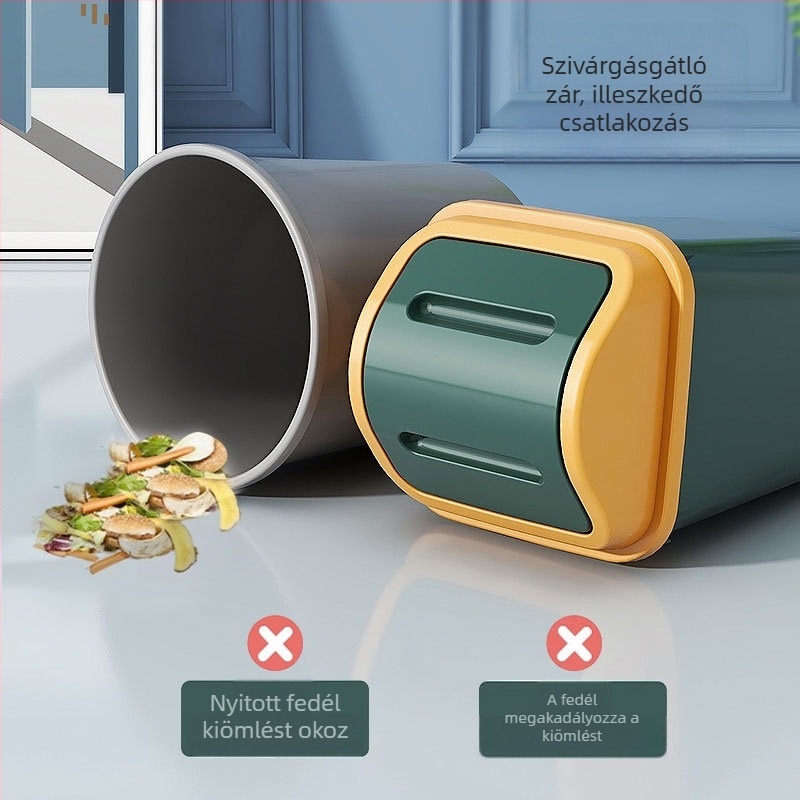 Nagy billenőfedelű szemetes háztartási használatra, fürdőszobába és konyhába, szagkezelés és szelektív hulladéktárolás