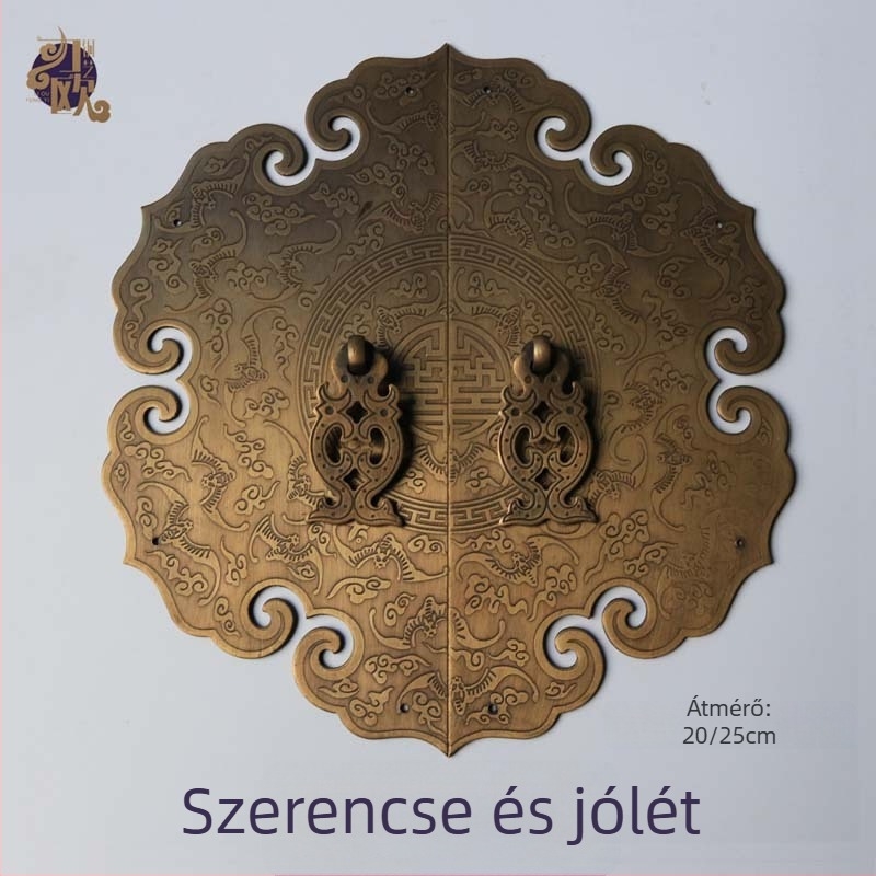 Vintage kínai stílusú ajtó- és ablakkezelő, vastagított gardróbfogantyú, motívum Ruyi csipkével, denevérfaragásos ajtólemez, teljes sárgaréz