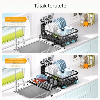 Minimalista fehér konyhai edényállvány, húzható, multifunkcionális mosogató szervező