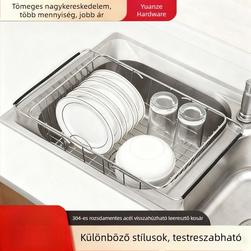 Teleszkópos lefolyókosár 304 rozsdamentes acélból, konyhai mosogatóhoz