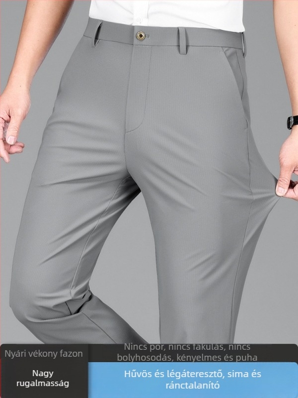 Goframintázatú UV-védett nyári férfi nadrág, egyenes szabás, slim-fit, lélegző és rugalmas
