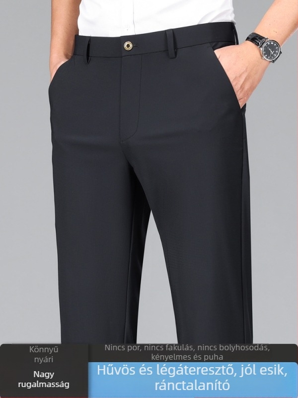 Goframintázatú UV-védett nyári férfi nadrág, egyenes szabás, slim-fit, lélegző és rugalmas