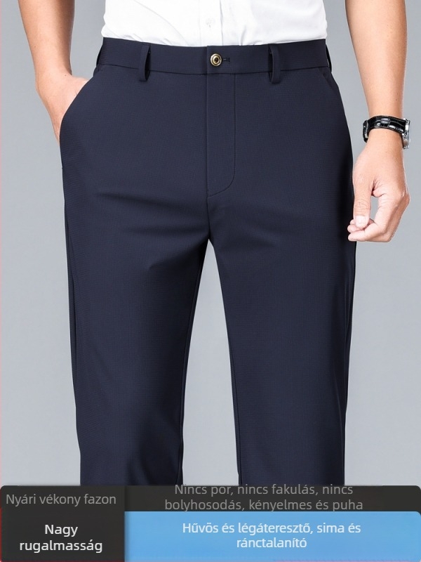 Goframintázatú UV-védett nyári férfi nadrág, egyenes szabás, slim-fit, lélegző és rugalmas