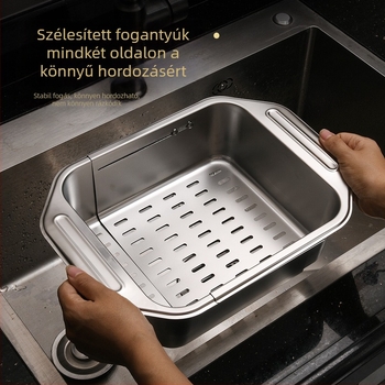 Rozsdamentes acél teleszkópos mosogató állvány leeresztő kosárral a konyhai tároláshoz