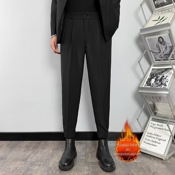 Férfi koreai stílusú nadrág, cropped szabású öltönynadrág tavasszal és ősszel, slim fit, lágy esésű, hétköznapi hosszú nadrág