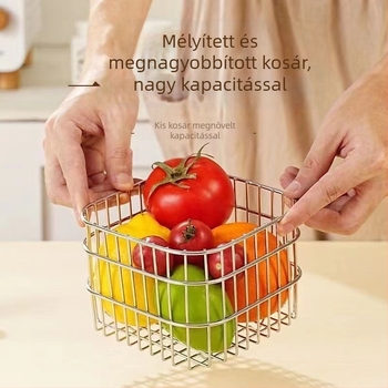 304 rozsdamentes acél négyszögletes lefolyó kosár konyhához, gyümölcs és zöldség mosásához és tárolásához