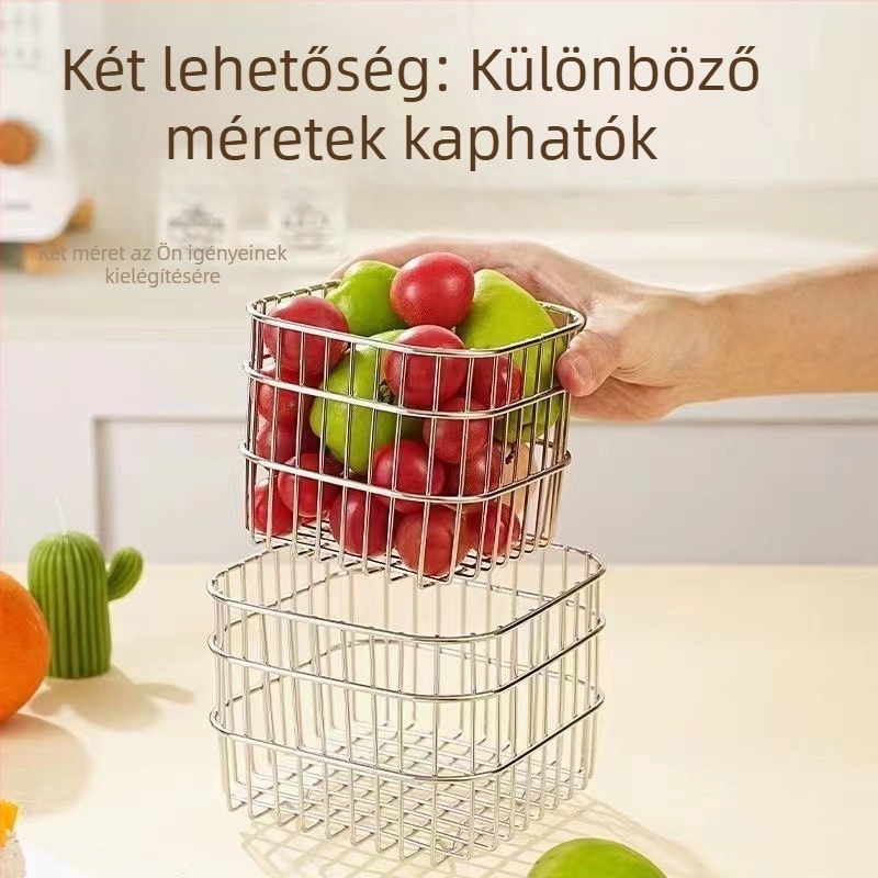 304 rozsdamentes acél négyszögletes lefolyó kosár konyhához, gyümölcs és zöldség mosásához és tárolásához