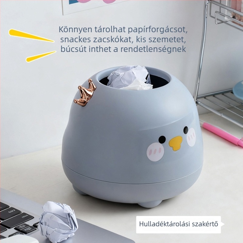 Asztali szemetes otthoni használatra, stílusos autós tároló kuka, mini aranyos fedeles szemetes az íróasztalhoz és az étkezőasztalhoz