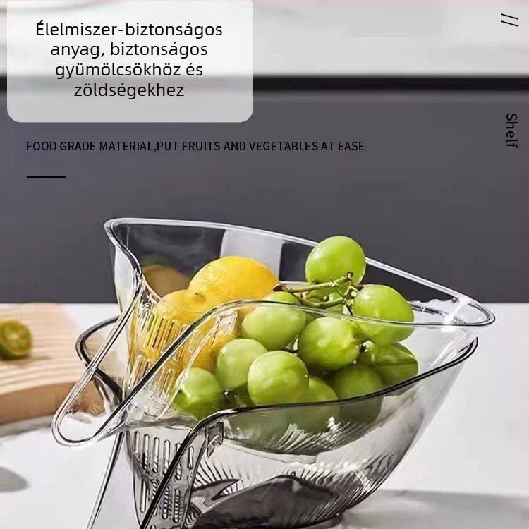Multifunkcionális konyhai mosogató szűrőkosár zöldségek és gyümölcsök mosásához, hőálló blansírozáshoz és rizs mosásához, PET anyagból, méretek 24×19×10 cm