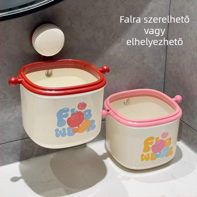 Falihoz szerelhető mini tárolóedény fürdőszobába és az asztalra, aranyos, hengeres PP tartály