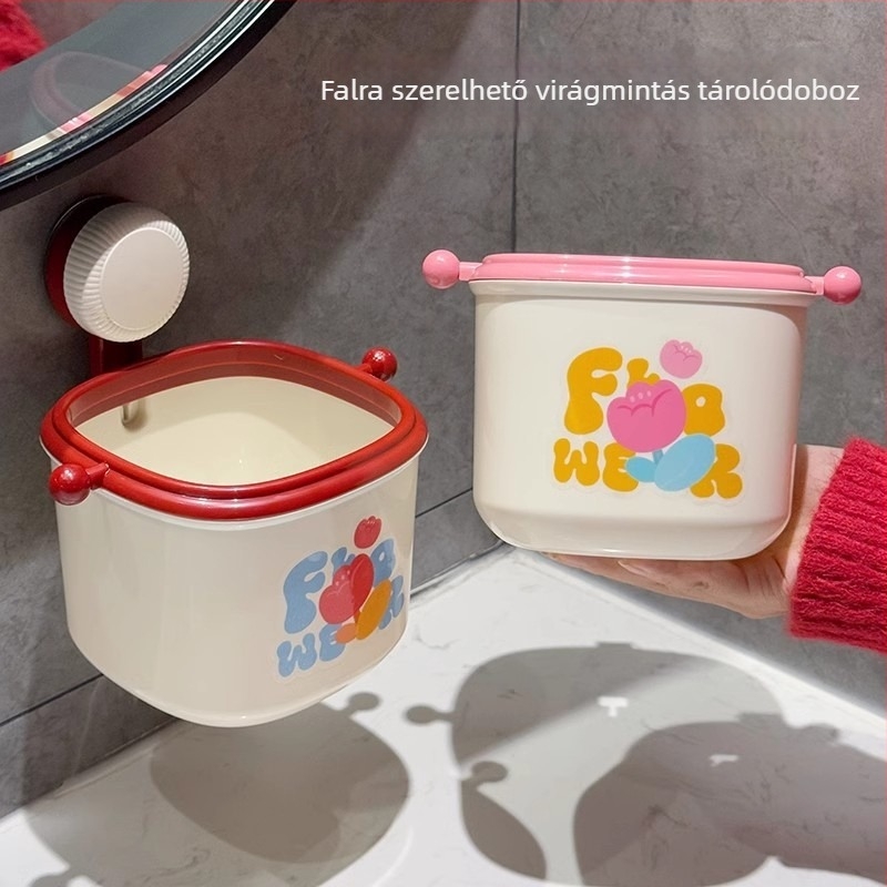 Falihoz szerelhető mini tárolóedény fürdőszobába és az asztalra, aranyos, hengeres PP tartály