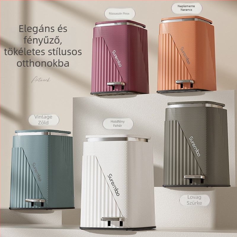 12L pedálos szemetes, lágy záródással, otthonra: nappali, konyha, vécé fedővel