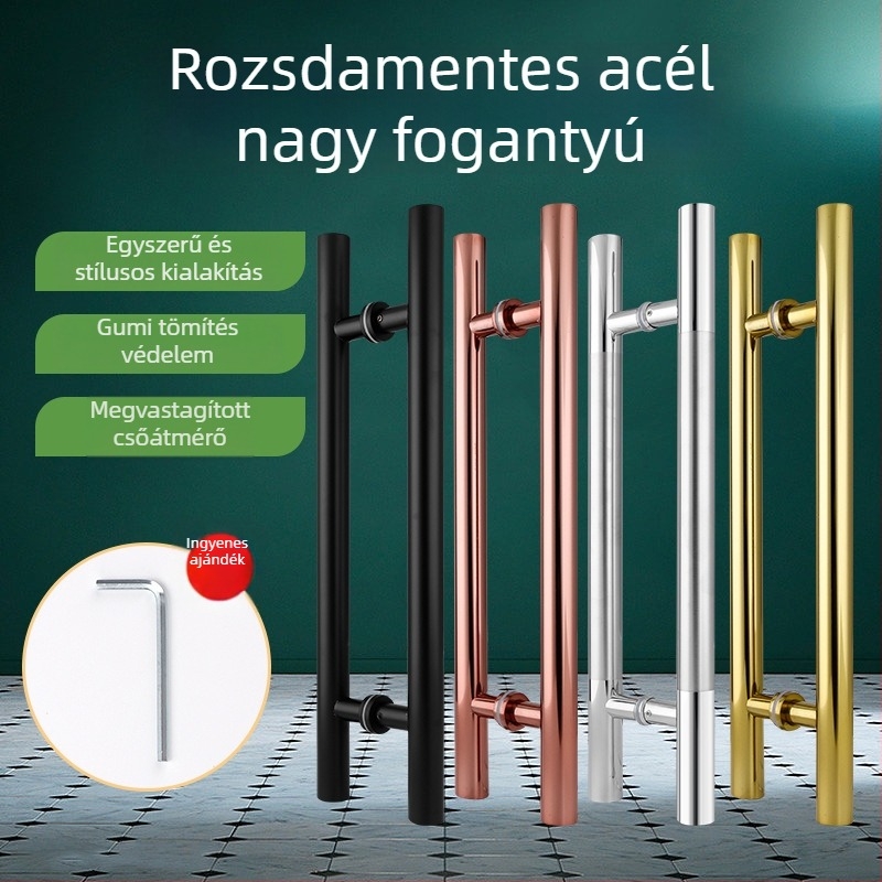Vastagított rozsdamentes acél üvegajtó fogantyú, luxus nagy fogantyú, modern minimalist dizájn faajtókhoz, rozé arany és titánium arany felület