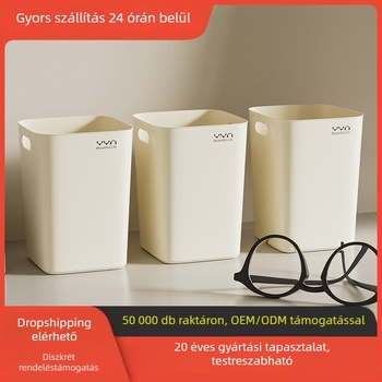 Krém színű, aranyos, nyitott tetejű asztali kuka, kis méretű kreatív tárolóedény kollégiumba és irodába