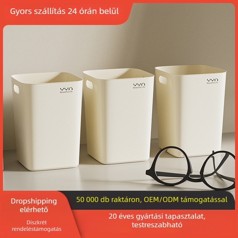 Krém színű, aranyos, nyitott tetejű asztali kuka, kis méretű kreatív tárolóedény kollégiumba és irodába