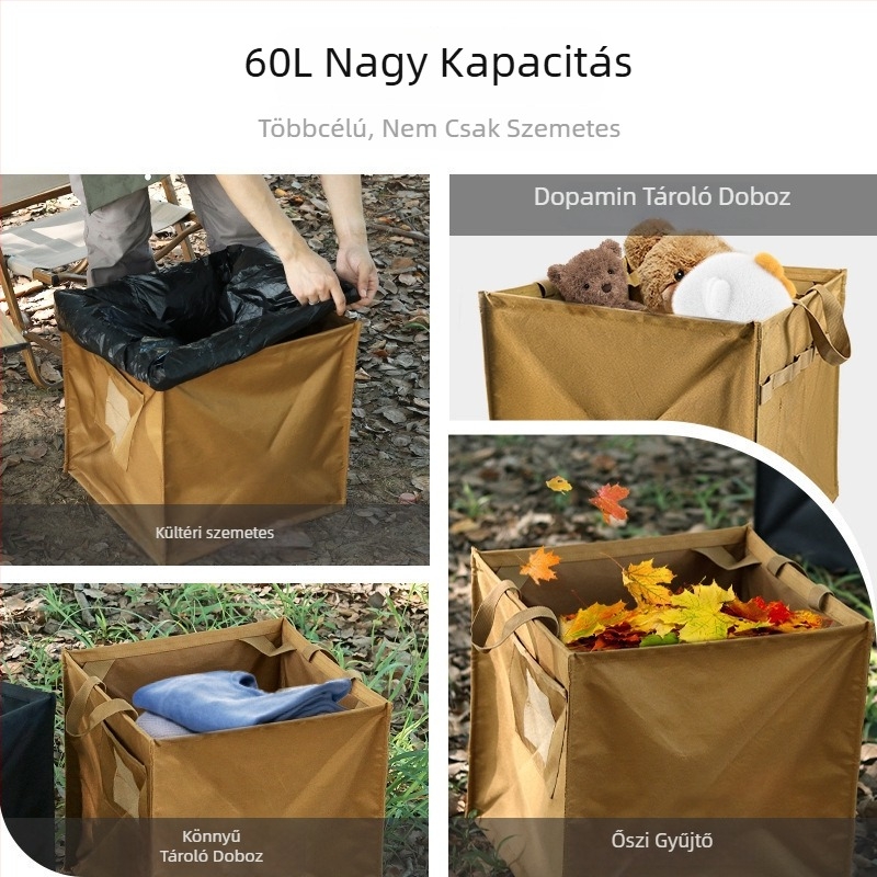 Kültéri összecsukható háromszög alakú szemetes – nagy kapacitású tároló utazáshoz és kempingezéshez