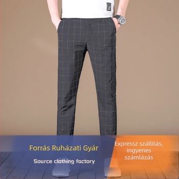 Férfi könnyű drapírozott casual nadrág, cropped szabású, egyenes vágás, magas rugalmasság, fekete, nyár, nyugati stílus