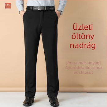 Férfi Ice Silk nadrág, slim fit, rugalmas, egyenes szárú, üzleti viseléshez, tavasz–ősz