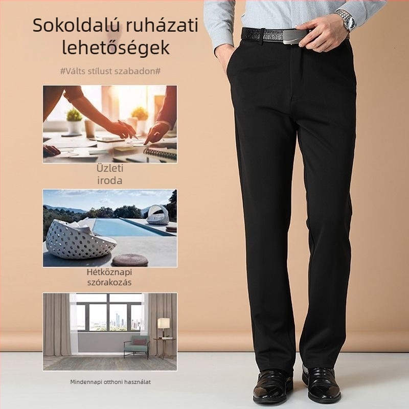 Férfi Ice Silk nadrág, slim fit, rugalmas, egyenes szárú, üzleti viseléshez, tavasz–ősz