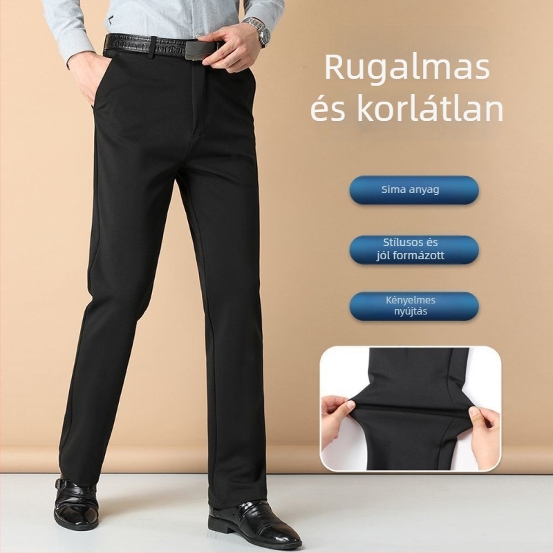 Férfi Ice Silk nadrág, slim fit, rugalmas, egyenes szárú, üzleti viseléshez, tavasz–ősz