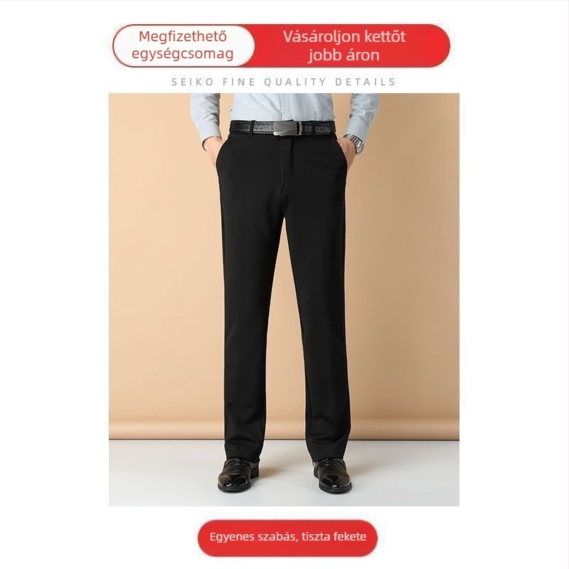 Férfi Ice Silk nadrág, slim fit, rugalmas, egyenes szárú, üzleti viseléshez, tavasz–ősz