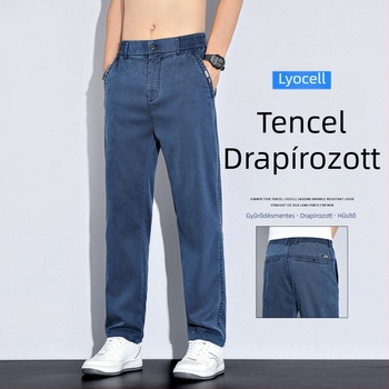 Férfi nyári könnyű Tencel Lyocell üzleti-casual nadrág, laza szabású, egyenes vonal