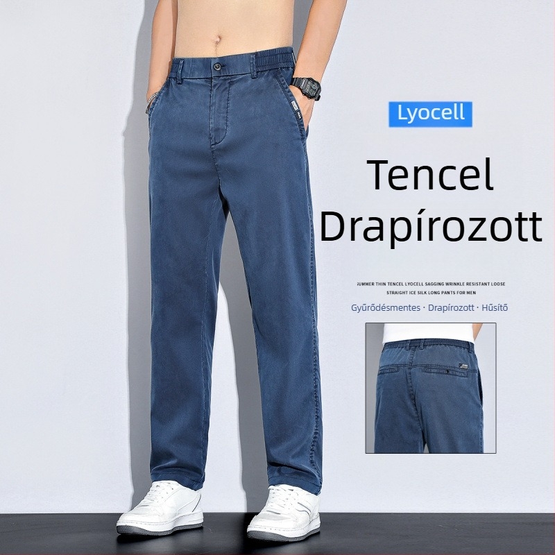 Férfi nyári könnyű Tencel Lyocell üzleti-casual nadrág, laza szabású, egyenes vonal